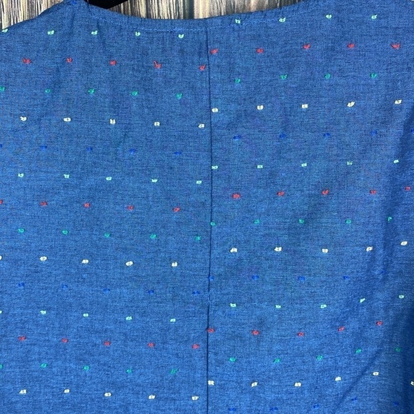 Drew Cotton Blend Blue Blouse With Ruffled Sleeves & Embroidered Dots- Sz Small - Picture 5 of 8
